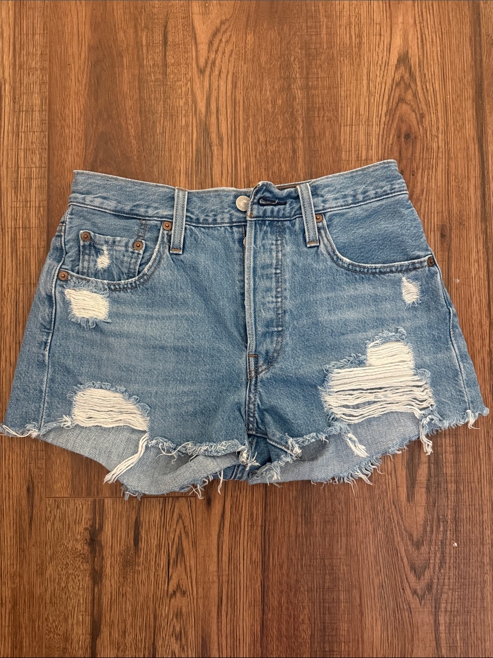Levi's Light Blue Distressed Denim Cutoff Shorts